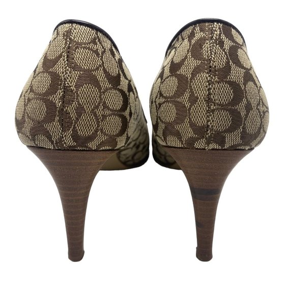 Coach Shawna US 7.5 Mini Signature C Canvas Pointed Toe Heels Pumps Italy Brown - Picture 6 of 10